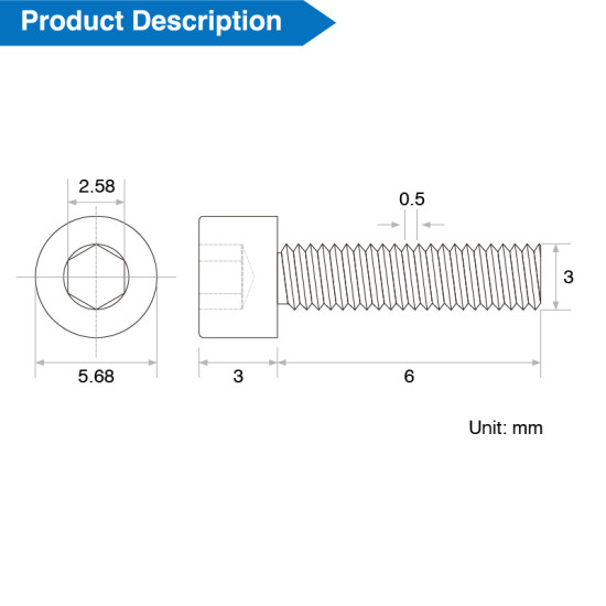 M3-0.5 x 6mm L | 2.5mm Hex Drive Socket Head Cap Screw